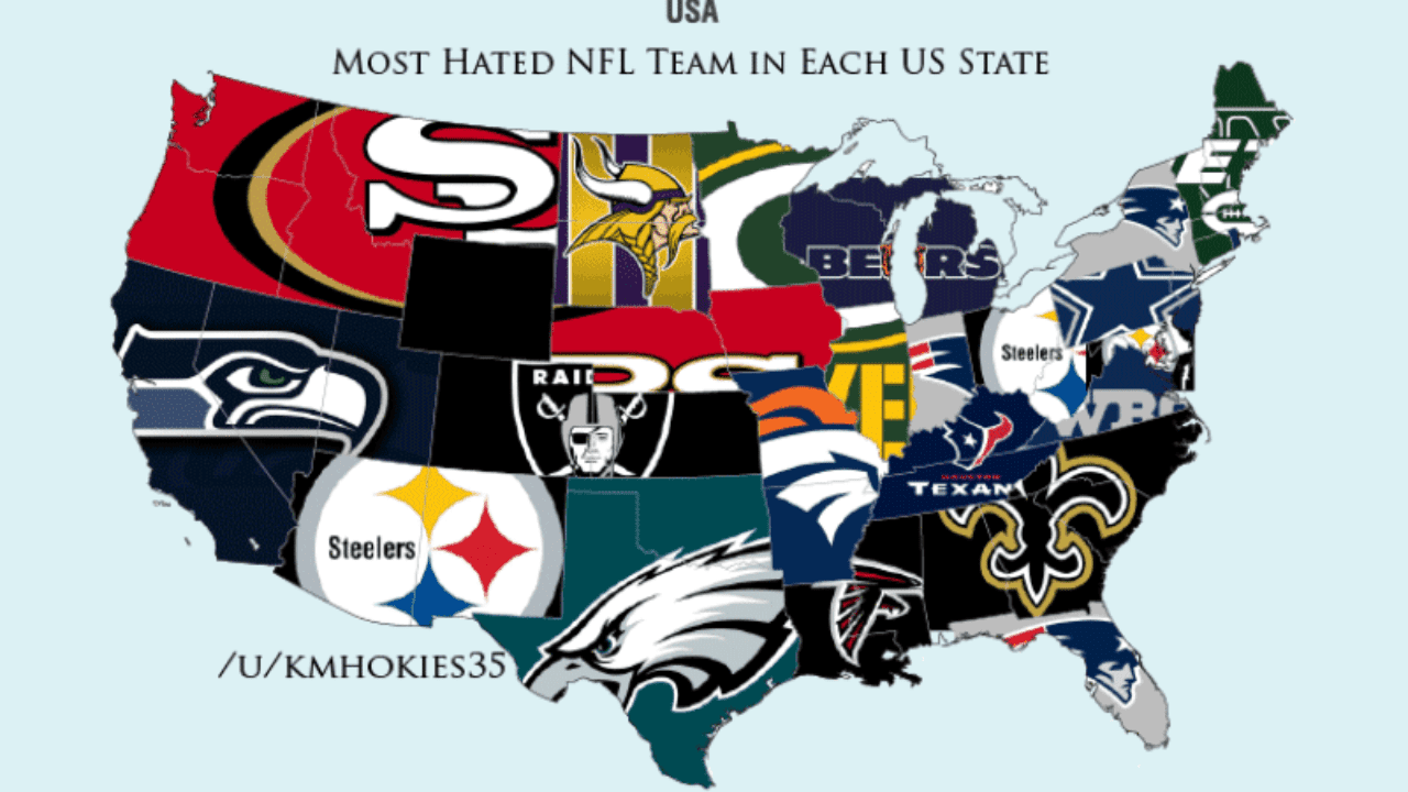 The most hated NFL teams in each state