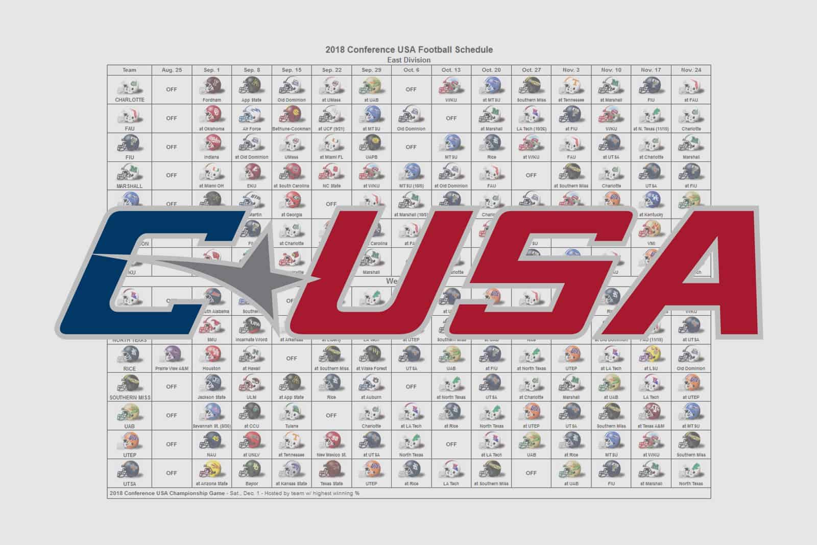 2018 Conference USA Helmet Schedule