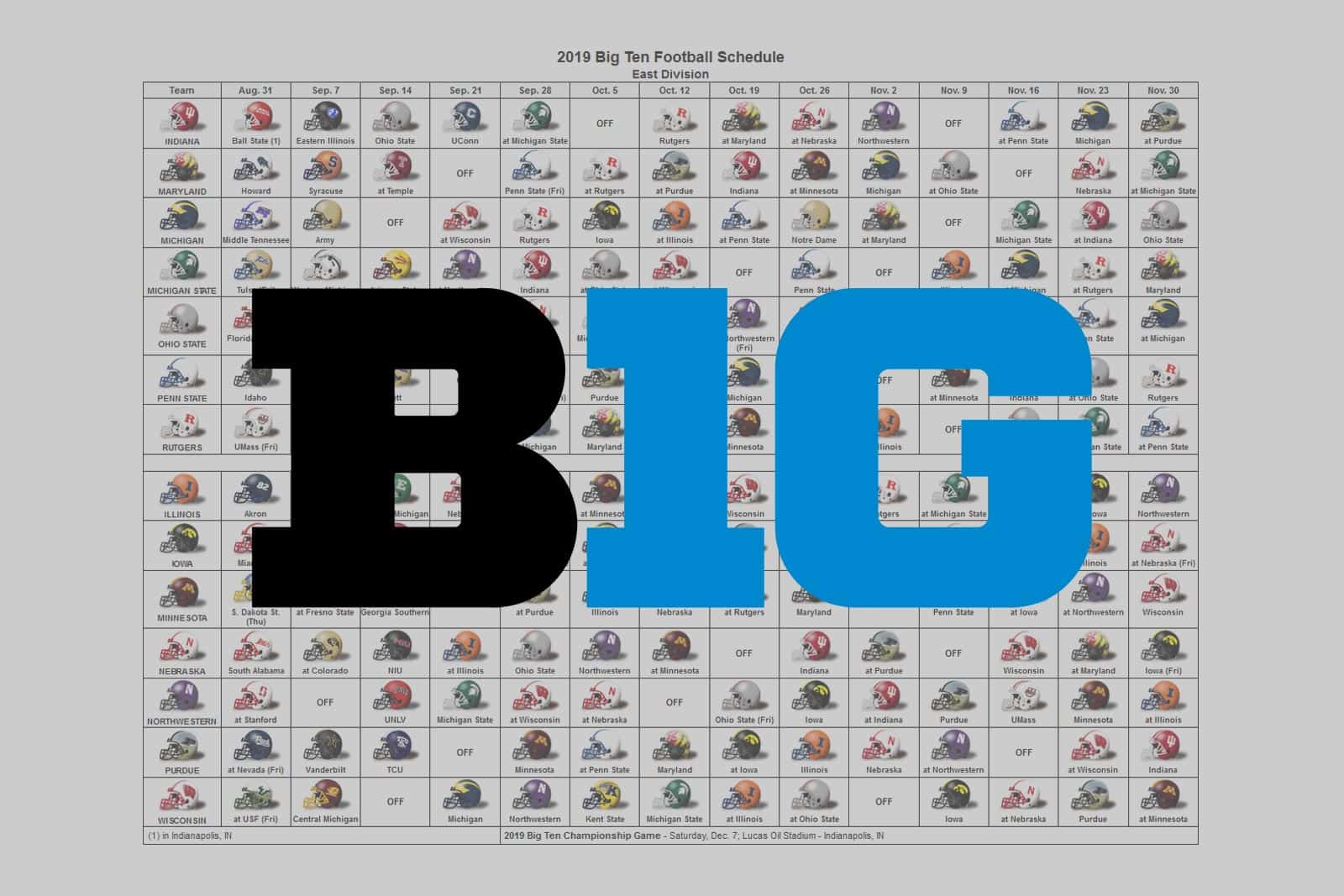2019 Big Ten Football Helmet Schedule