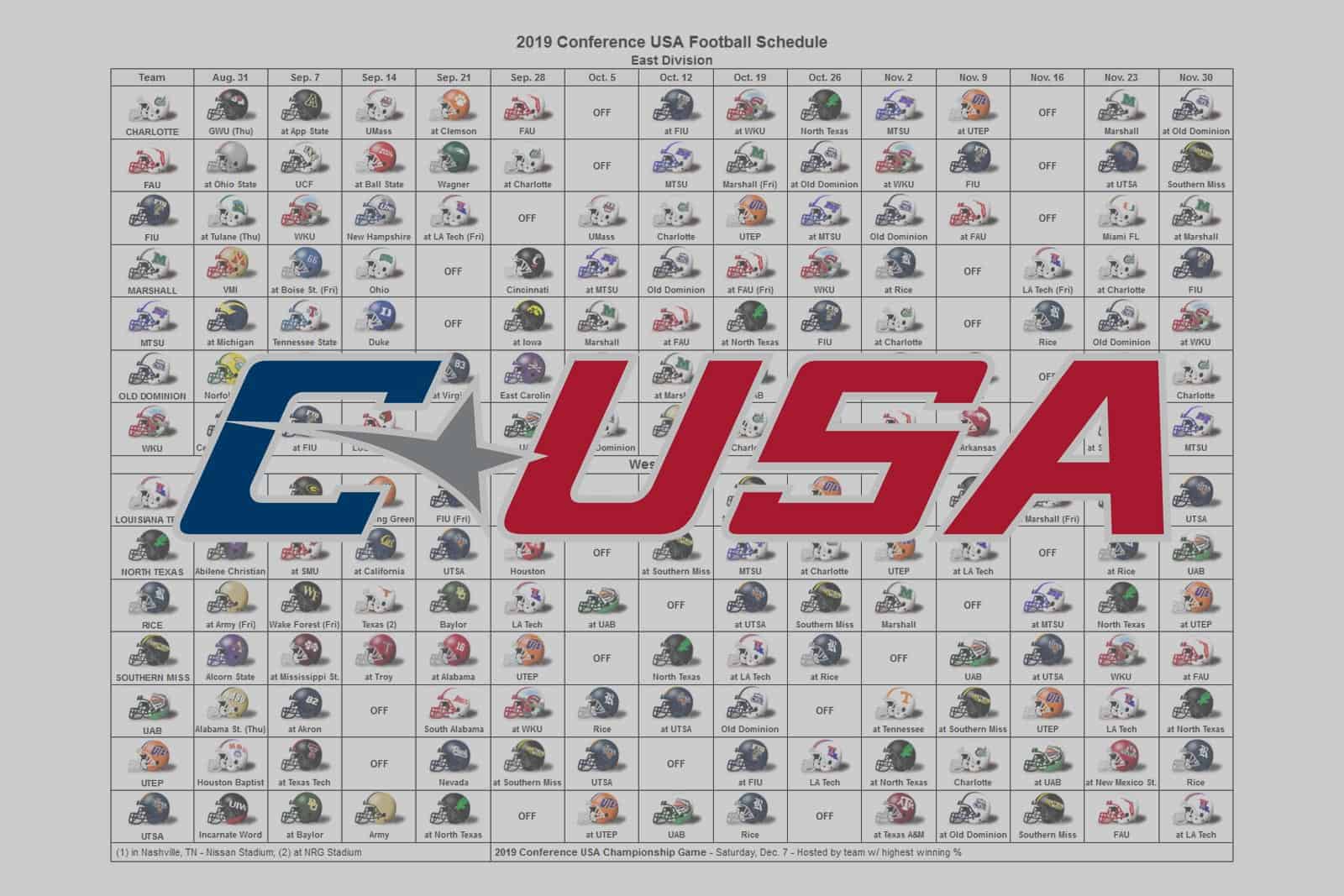 2019 Conference USA Football Helmet Schedule