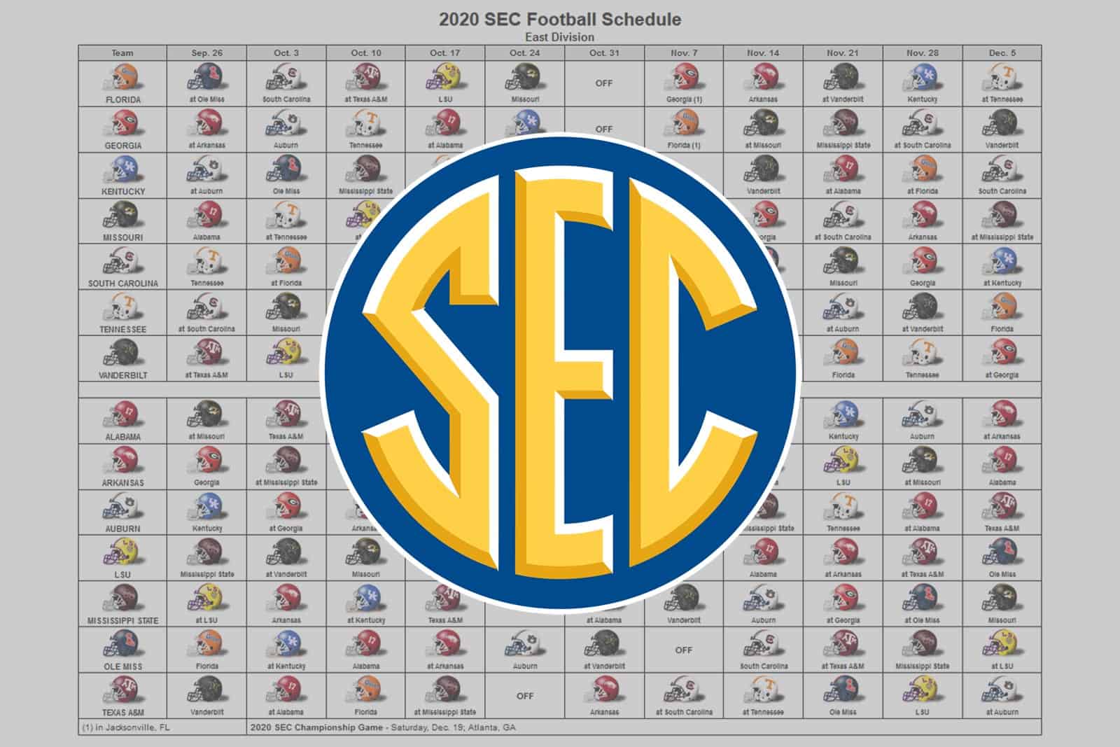 2020 SEC Football Helmet Schedule