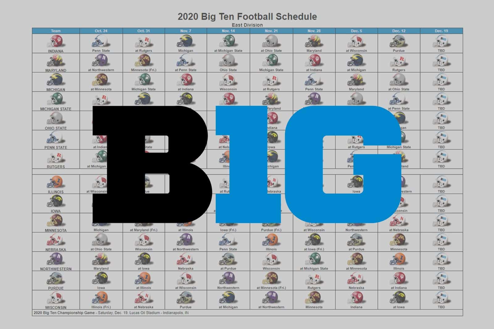 2020 Big Ten Football Helmet Schedule