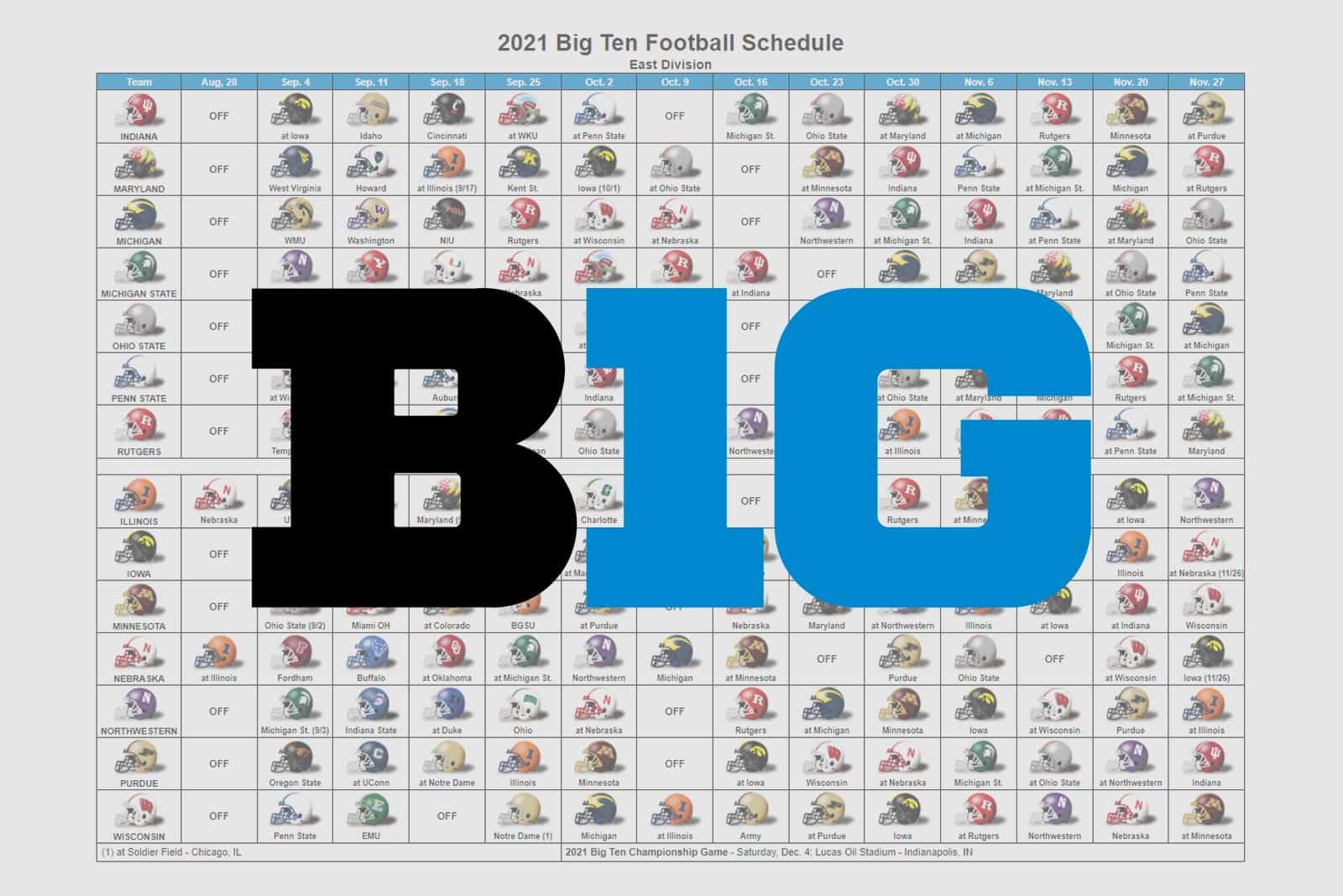 2021 Big Ten Football Helmet Schedule