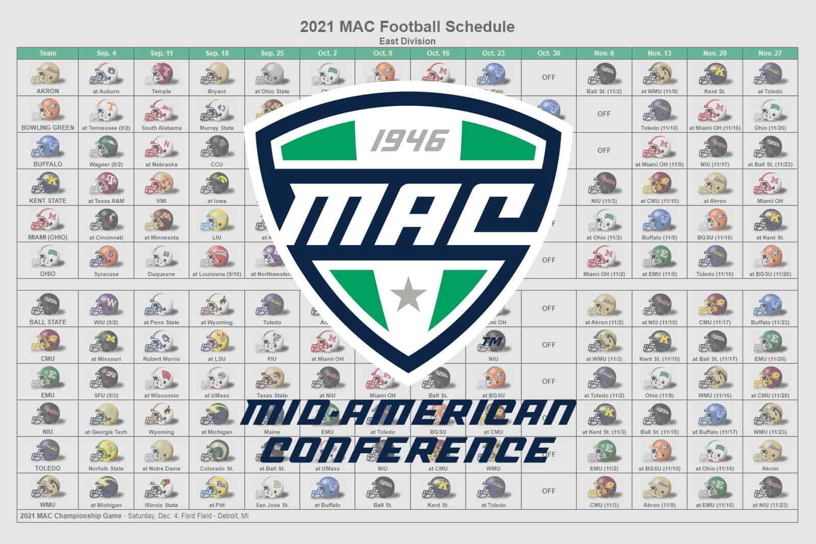 2021 MAC Football Helmet Schedule
