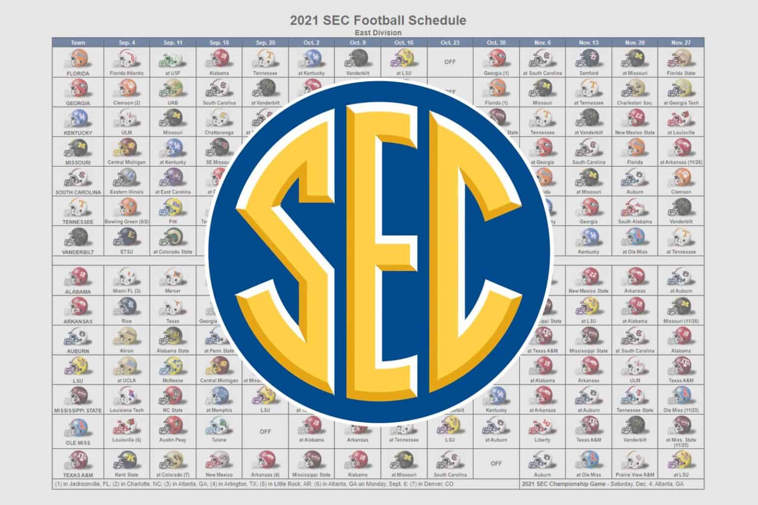 2021 SEC Football Helmet Schedule