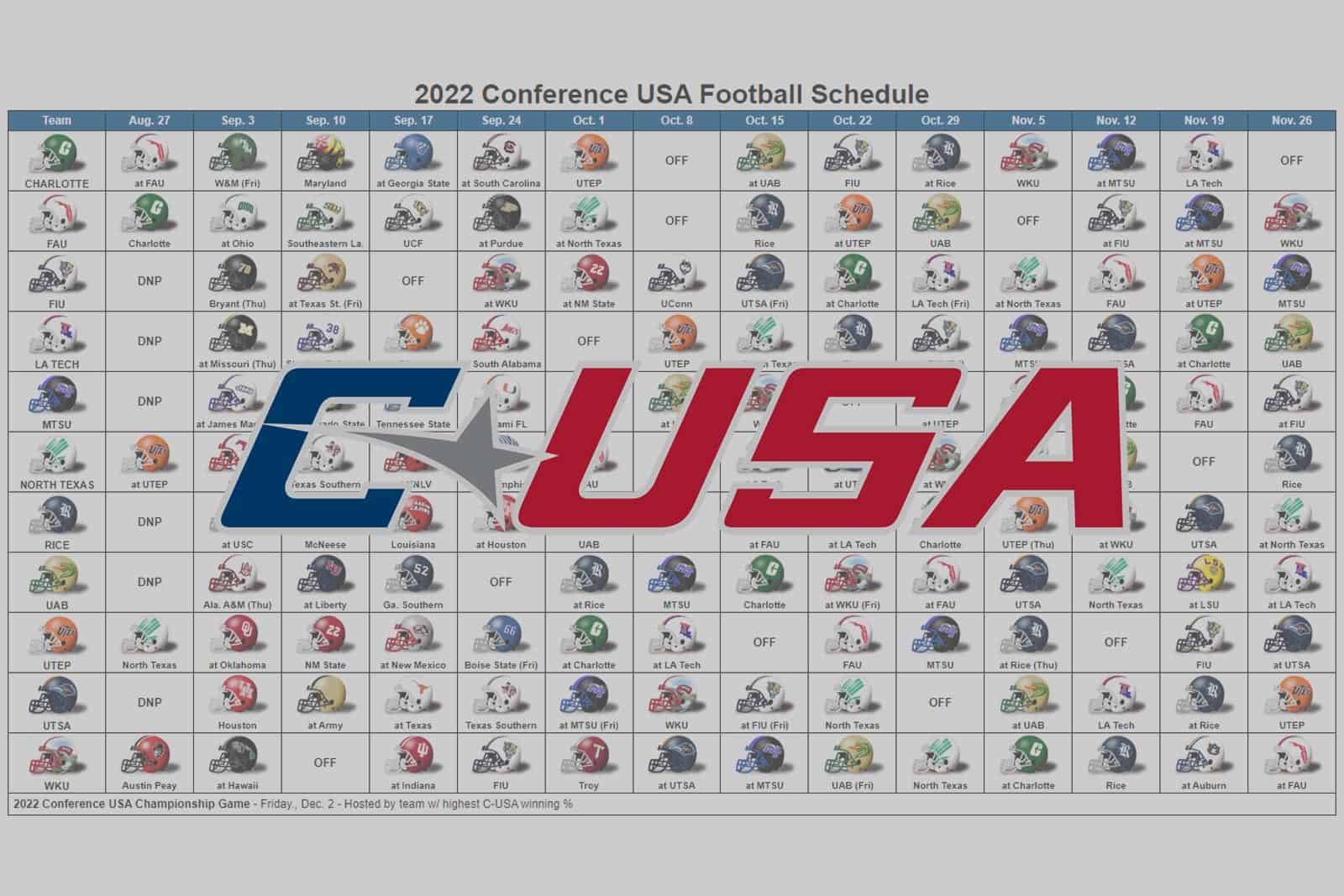 2022 Conference USA Football Helmet Schedule