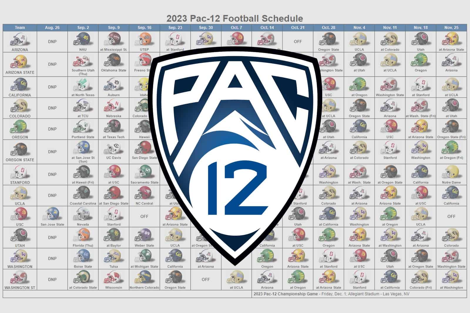 2023 Pac-12 Football Helmet Schedule