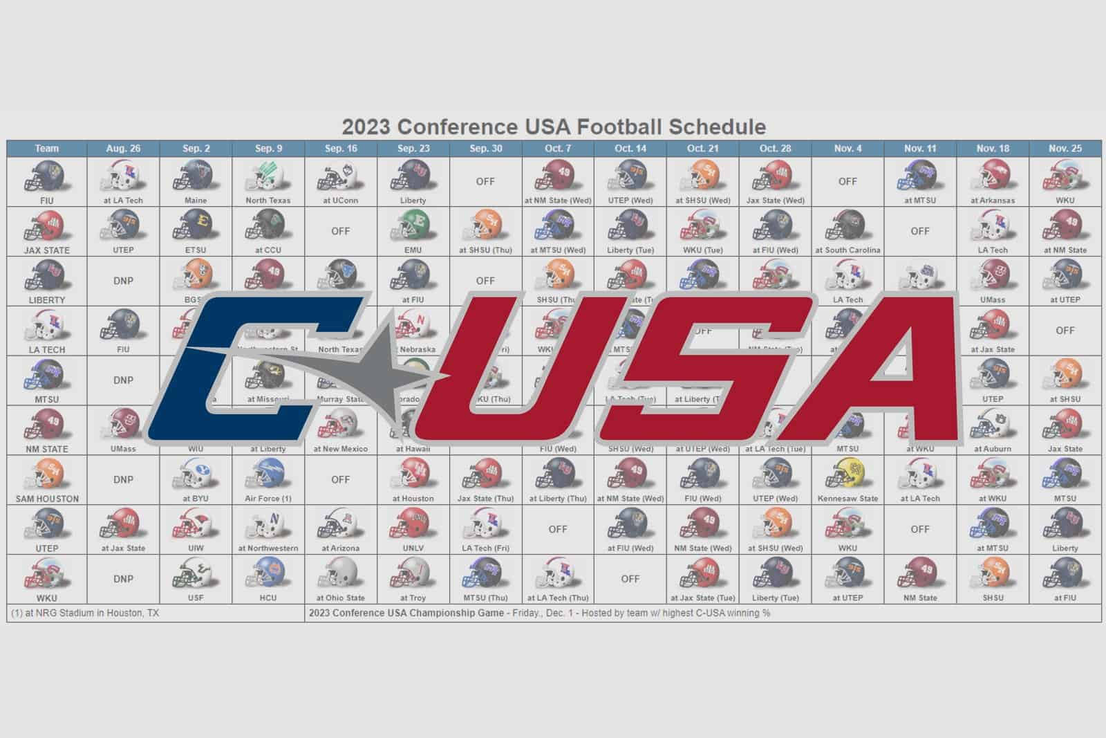 2023 Conference USA Football Helmet Schedule