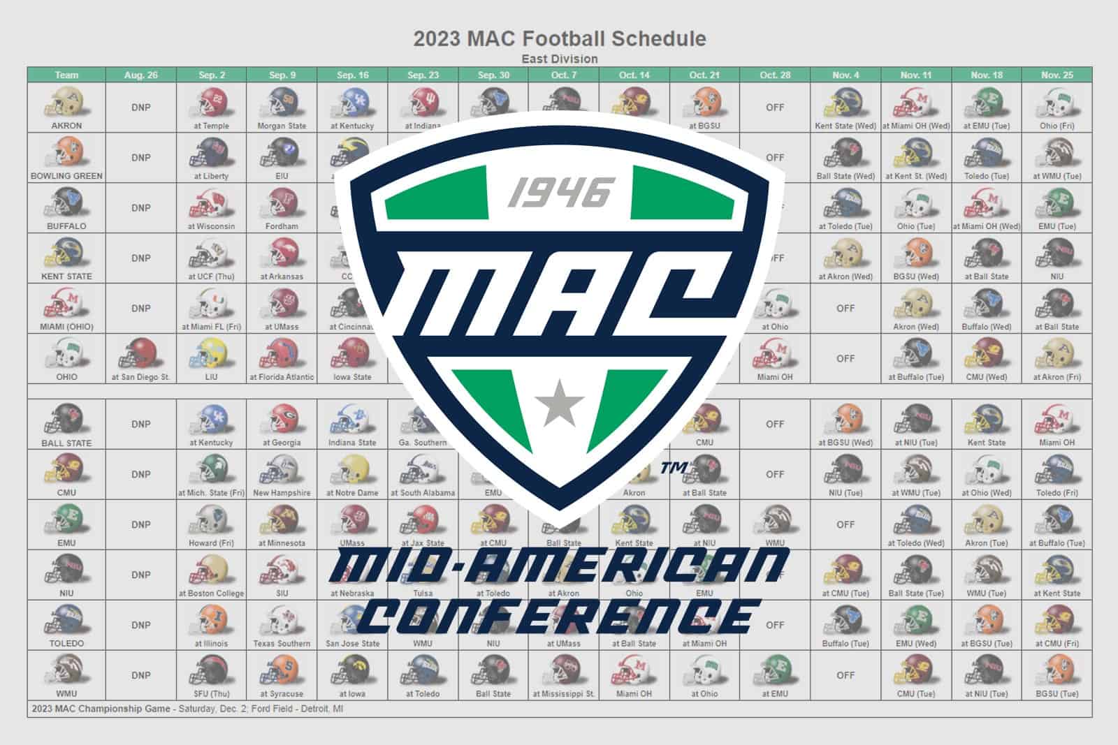 2023 MAC Football Helmet Schedule