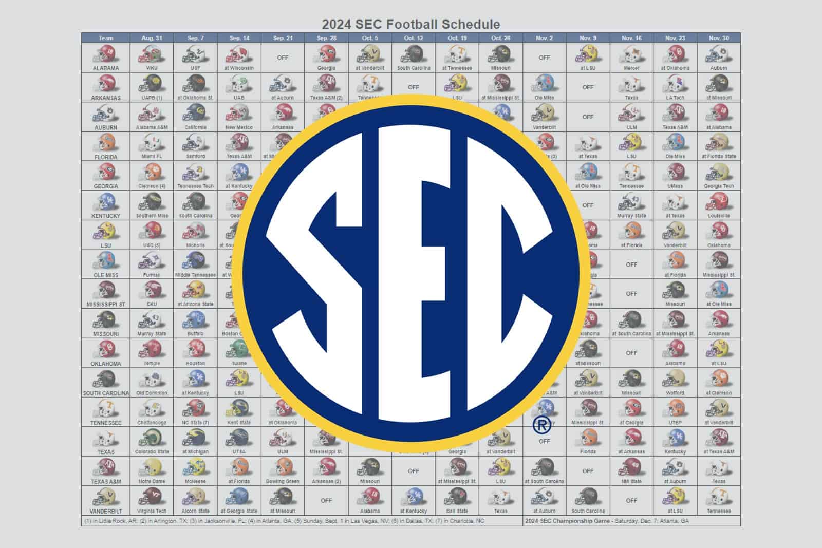 2024 SEC Football Helmet Schedule