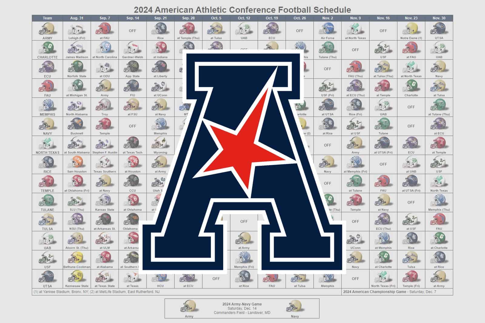 2024 American Athletic Conference Football Helmet Schedule