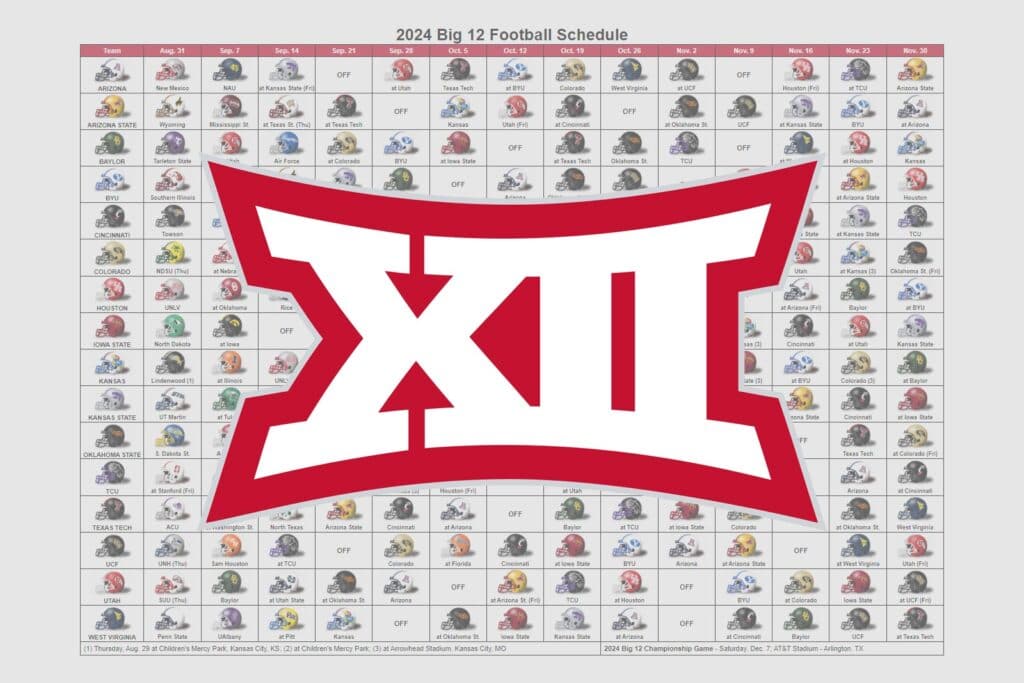 2024 Big 12 Football Helmet Schedule