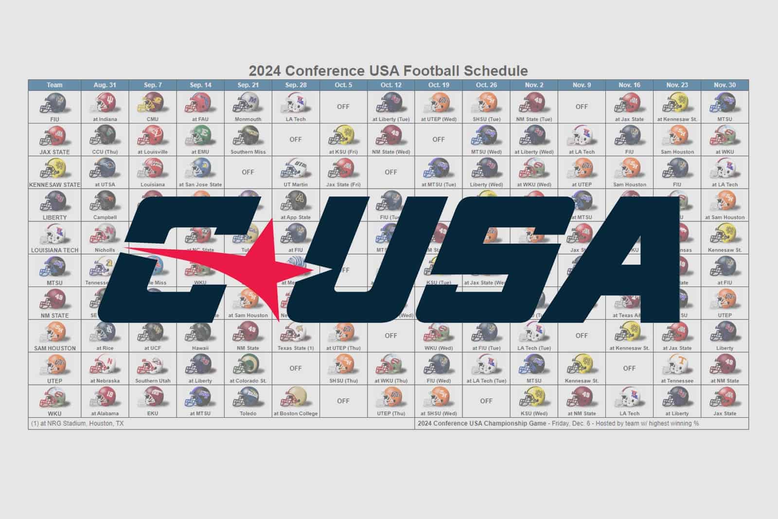 2024 Conference USA Football Helmet Schedule