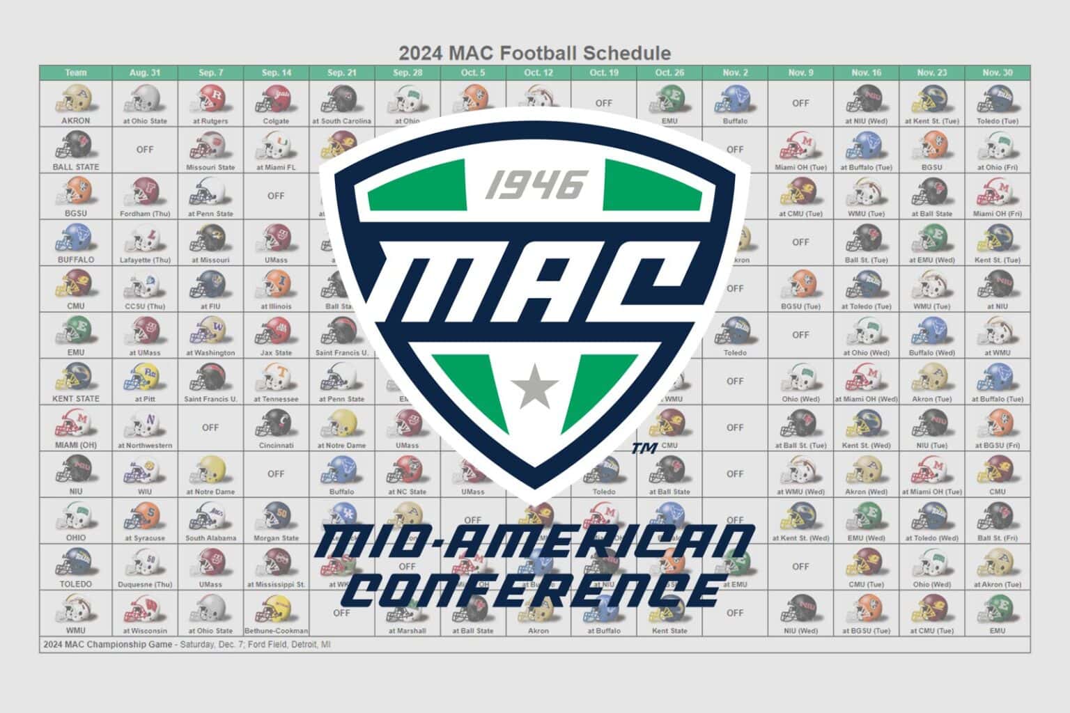 2024 MAC Football Helmet Schedule